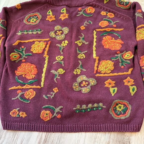 Cambridge Dry Goods Women’s Floral Embroidered Cardigan Sweater Burgundy Size L - Picture 9 of 11